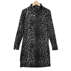 Vero Moda Women's Malena Rollneck Dress Leopard Animal Print Long Sleeve S